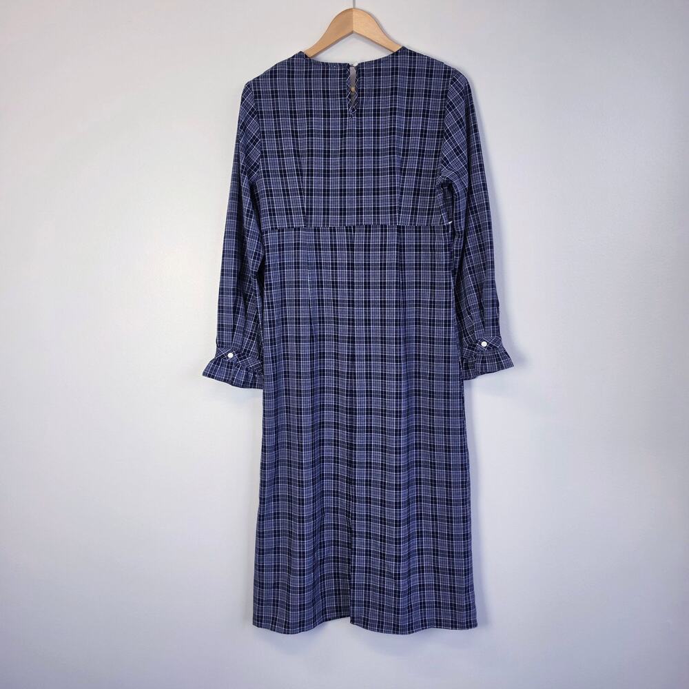 Simple Retro Whitney Round Neck Tie Bow Collision Blue Check Dress Sz Medium - Picture 3 of 11